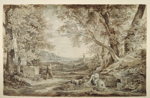 Krajina s antickými památkami („Vynález korintské hlavice“) od Johann Christian Reinhart