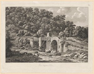 Krajina - Ponte Aquoreo v Tivoli od Johann Christian Reinhart