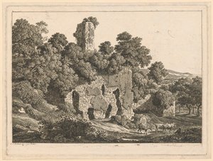 Krajina - Zříceniny vily Ventidia Bassa v Tivoli od Johann Christian Reinhart