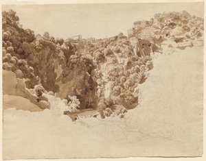 Tivoli a chrám Sibyly nad soutěskou Aniene od Johann Christian Reinhart
