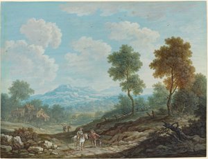 Cestovatelé v širokém údolí, c. 1750.