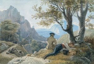 Odpočívající umělci v horách. 1819