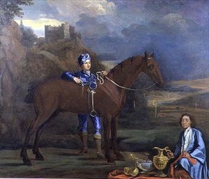 Portrét dostihového koně a žokeje, kolem roku 1690 (olej na plátně) od Johann Closterman