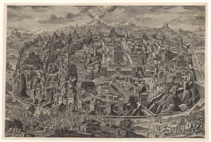 Orientační mapa v pohledu na Jeruzalém z ptačí perspektivy s vyobrazením Kristova umučení od Johann Daniel Herz (I)