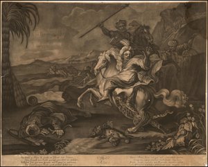 Ca. 1770 alegorická mezzotinta Asie od Johann Elias Ridinger