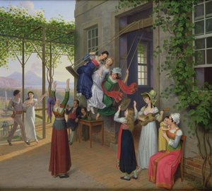 Mládež hrající na houpačce v zahradě nedaleko Neapole, 1823