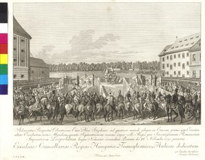 Korunovace císaře Leopolda II. uherským králem v Bratislavě 15. listopadu 1790 (mědirytina)