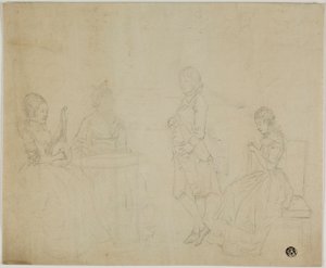 Náčrt rodinné skupiny se třemi sedícími ženami a mladým mužem od Johann Friedrich August Tischbein