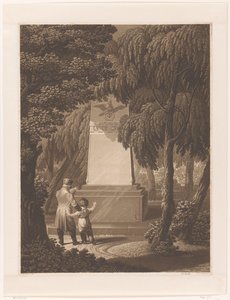Muž s dítětem před pomníkem zabitého armádního důstojníka od Johann Friedrich Frick