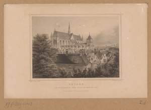 Pohled na Hooglandse Kerk v Leidenu Leyden, De Hooglandsche kerk, při pohledu z burgu (název na objektu) od Johann Gabriel Friedrich Poppel