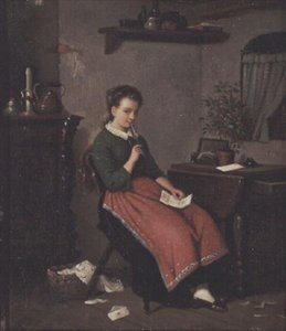 Mladá dívka píše milostný dopis