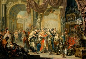 ""Cresus (596-546 avant JC) montre ses tresors a Solon (640-558 av. JC)"" - Croesus a Solon - Olej na mědi od Johanna Georga Platzera (1704-1761) - Státní umělecká galerie, Drážďany od Johann Georg Platzer