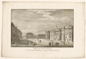 Pohled na Bebelplatz v Berlíně s Alte Bibliothek a Starým palácem a Sint-Hedwigskathedraal Pohled na Place de l