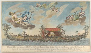 Vysoce zdobená třetí gondola Francesca Antonia Berky vjíždějící do Benátek, bohové na cl..., 1700. od Johann Georg Wolfgang