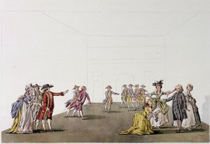 Poslední scéna „Père de famille“ od Denise Diderota – fac simile – rytina podle kresby Ziesenise, Coutelliera, v „Histoire generale illustree du theatre““