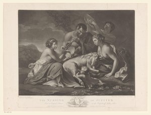 Jupiter gezoogd door de geit Amalthea Ošetřování Jupitera (název na objektu) od Johann Gerard Huck