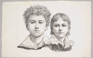 Portrét dětí Rabe: Hermann, 14 let a Edmond, 7 let, verso: proof before Corr..., 1822.