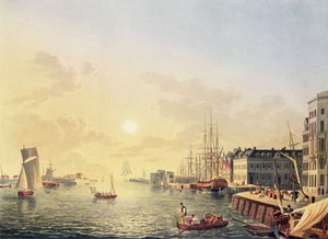 Pohled na přístav a přístav v Le Havre, počátek 19. století (barevná rytina) od Johann Heinrich (after) Luttringshausen