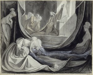 Kriemhilda drží stráž u Siegfriedova těla od Johann Heinrich Füssli