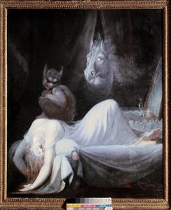 Noční můra. Malba Johanna Henricha Fussliho (Fuseli) (1741 - 1825), švýcarská škola