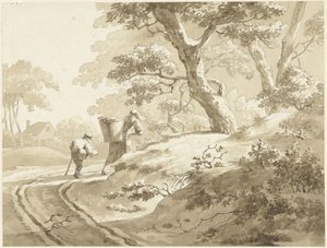 Krajina se ženou a chlapcem na venkovské cestě od Johann Heinrich Keller (II) (possibly)