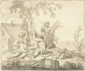 Alegorické zobrazení s dětmi a atributy zemědělství od Johann Heinrich Keller (II)