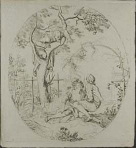 Vousatý muž špehuje milence pod altánem od Johann Heinrich Ramberg