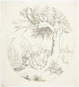 Nepozorovaný muž špehuje ležící milence od Johann Heinrich Ramberg