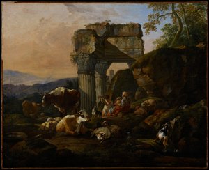 Římská krajina s dobytkem a pastýři, 1676