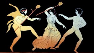 Satyr, Maenad a mužský stoupenec Dionýsa tančí v šílenství kolem roku 1796 (Copper Plate Engraving)