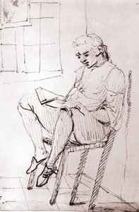 Johann Wolfgang von Goethe ve svém domě v Římě od Johanna Heinricha Wilhelma Tischbeina (1751-1829) (také nazývaného Goethe-Tischbein nebo Goethe Tischbein). sd. 18. století.
