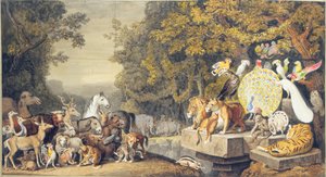 The Court of the Animals, ilustrace zpěvu IV Goethova "Reineke Fuchs" od Johann Heinrich Wilhelm Tischbein