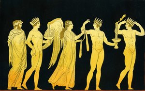 Bohyně Nike uděluje Sash of Victory třem vítězům korunovaným vavřínem kolem roku 1796 od Johann Heinrich Wilhelm Tischbein