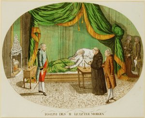 Poslední ráno císaře Josefa II. (barevná rytina)