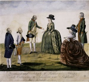 Setkání Kateřiny II. a Josefa II. na Dněpru v květnu... (barevná rytina) od Johann Hieronymus Loeschenkohl