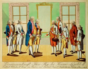 Setkání císaře Leopolda II. s pruským králem Fridrichem Vilémem III. a saským kurfiřtem Fridrichem Augustem na zámku Pilnitz ... (rytina) od Johann Hieronymus Loeschenkohl