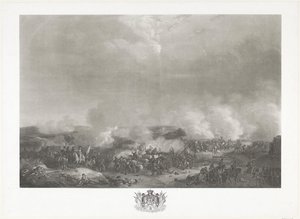 Prince of Orange v bitvě u Quatre-Bras, 1815 Dvanáct desek z příjezdu a inaugurace Viléma I. v Bruselu a bitev u Quatre-Bras a Waterloo v roce 1815 (název série) od Johann Hürlimann