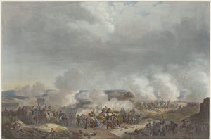 Prince of Orange v bitvě u Quatre-Bras, 1815 Dvanáct desek z příjezdu a inaugurace Viléma I. v Bruselu a bitev u Quatre-Bras a Waterloo v roce 1815 (název série) od Johann Hürlimann