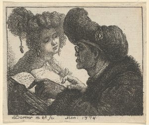 Muž v turbanu čte mladé ženě od Johann Jakob Dorner the Elder