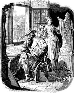 Architekt Erwin von Steinbach s dcerou Sabinou Ilustrace z dějin německého lidu od E. Dullera, 1840
