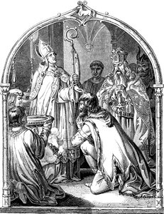 Křest saského vůdce Widukinda Ilustrace z dějin německého lidu od E. Dullera, 1840