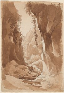 Cliffs Overhanging a River Gorge poblíž Sorrento (recto) od Johann Joachim Faber