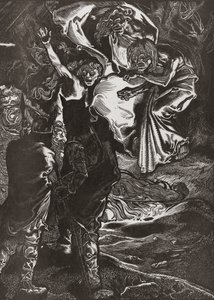 Macbeth a Banquo se setkávají se třemi čarodějnicemi, 20. století (rytina) od Johann Joseph Aarts