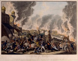 Vypálení Moskvy 15. září 1812. Grande Armee (Francie) zaútočila na ruské město (napoleonské války