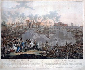 Bitva u Ratisbonu 23. dubna 1809 (bitva u Ratisbonne nebo Regensburgu) - Rugendas, Johann Lorenz, mladší (1775-1826) - 1809 - Aquatint - 54,6x65,4 - Soukromá sbírka