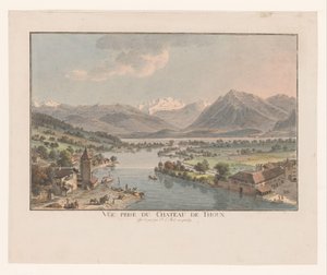 Pohled na jezero Thun z hradu Thun Vue prize du chateau de Thoun (titul na předmětu)