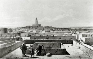 Timbuktu z terasy domu cestovatelů, z „Cesty a objevy v severní a střední Africe“, vydané 1857-58