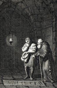 Císař Karel IV. (1346-1378) sbírá na hrobě Widukinda Saského (nebo Wittekinda Saského) Engerské Německo v roce 1377 (Karel IV., císař Svaté říše římské u hrobu Widukinda (Widuking nebo Wittekind) v Engeru, Německo) Rytina od Johanna Michaela Me