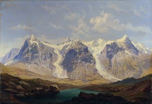 Wetterhorn, Mettenberg a Eiger se dvěma ledovci Grindelwald mezi nimi od Johann Michael Sattler