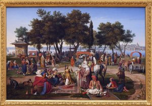 Sladká voda Asie a Konstantinopol (dnešní Istanbul, Turecko). Obraz Johanna Michaela Wittmera (1802-1880), olej na plátně od Johann Michael Wittmer